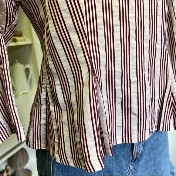 Sandro Red and White Pinstripe Structural Blouse - Picture 2 of 16